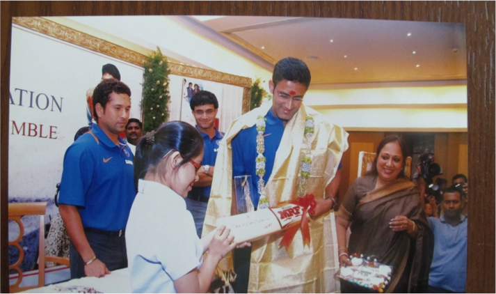 Karishma  represented an NGO in Chennai, Shakthi Foundation to facilitate The Indian Cricket Team during their visit to Chennai